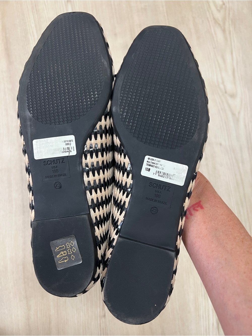 SCHUTZ black and cream raffia woven bow ballet flats / size 10 - Picture 4 of 7